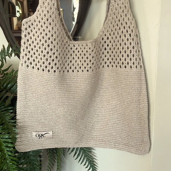 Brand New OGX Knit Sack Shoulder Bag Neutral Tan Woven Beach Tote - Picture 3 of 12